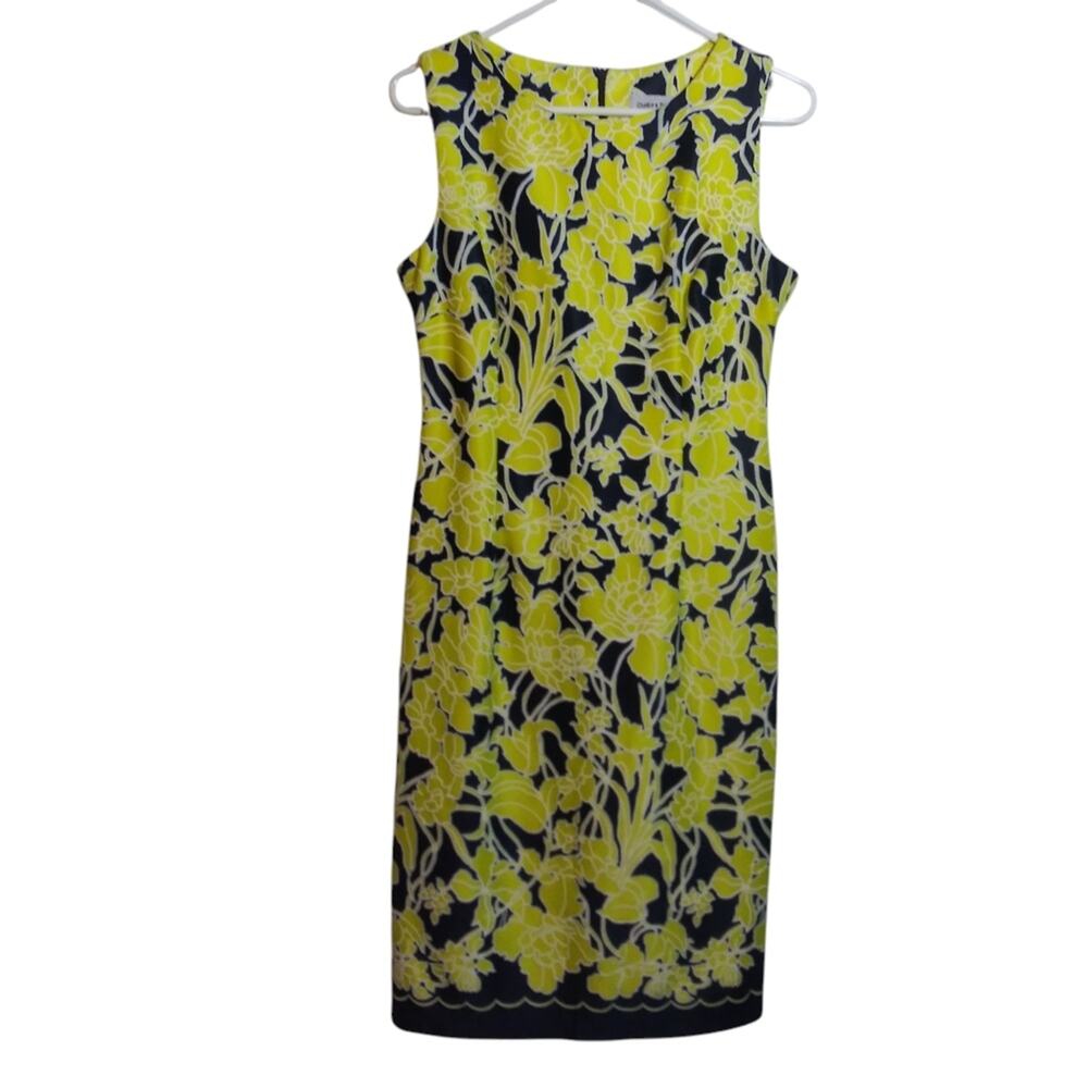 Shelby & Palmer A-Line Lemon Yellow & Blue Sleeveless Lined Summer Dress Sz 10
